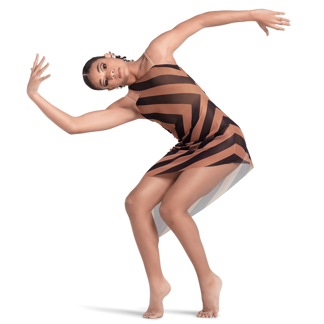 Pre-Owned Costume Small Adult Brown 10th House TH23149 Jazz Lyrical Contemporary Stripes Dress