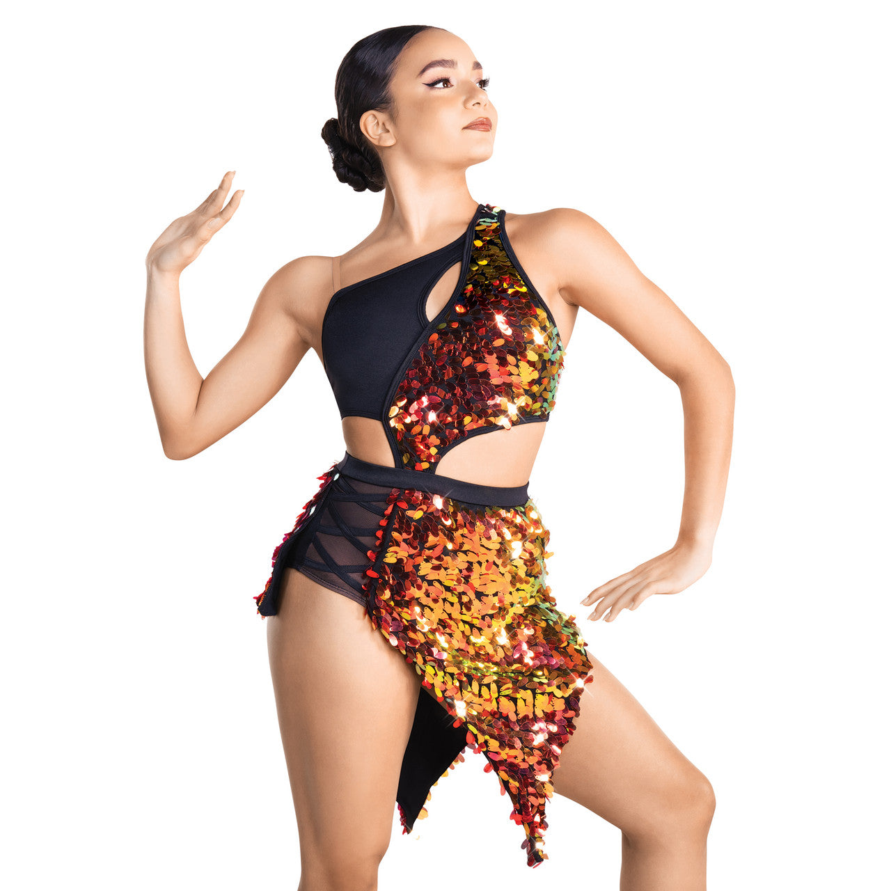 Pre-Owned Costume Medium Child Orange 10th House TH24158 Jazz Tap Acro Musical Theater Sequin Dress