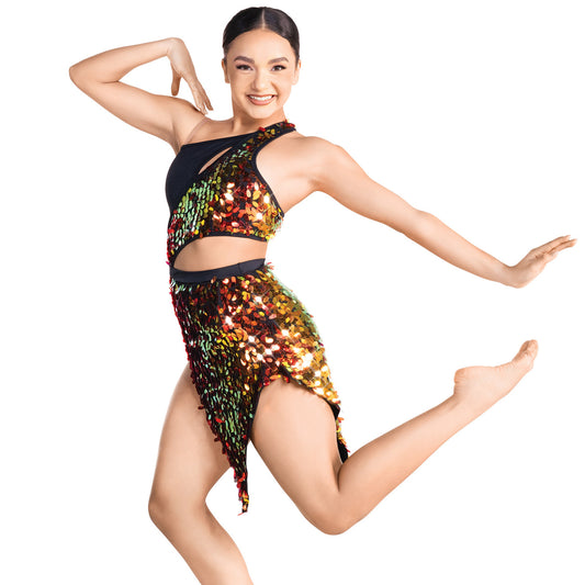 Pre-Owned Costume Medium Child Orange 10th House TH24158 Jazz Tap Acro Musical Theater Sequin Dress