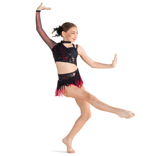 Pre-Owned Costume Petite Adult Red 10th House TH24166 Jazz Tap Musical Theater Sequin 2 pc Fringe
