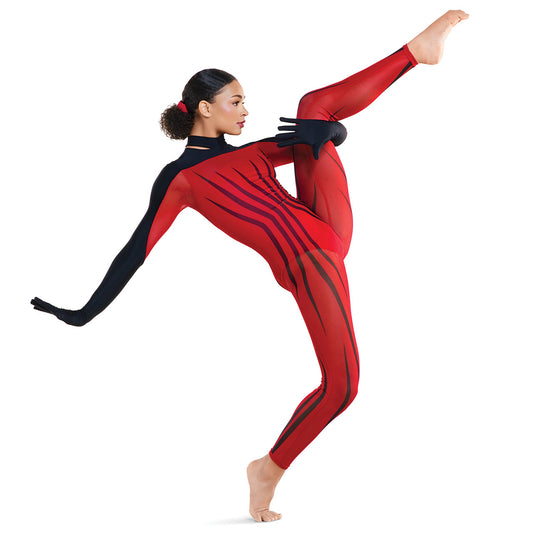 Pre-Owned Costume Medium Adult Red Revolution TH25228 Jazz Acro Contemporary Stripes Unitard Glove