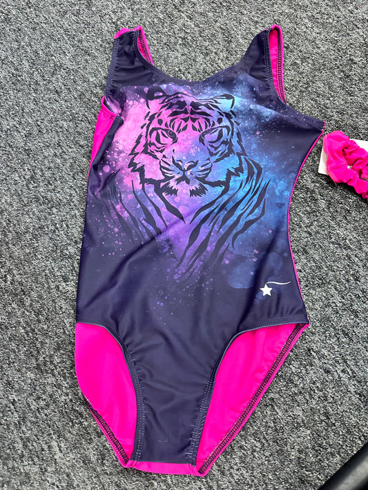 New Leotard Destira Tiger Blue Pink Adult Medium Acro Tumbling