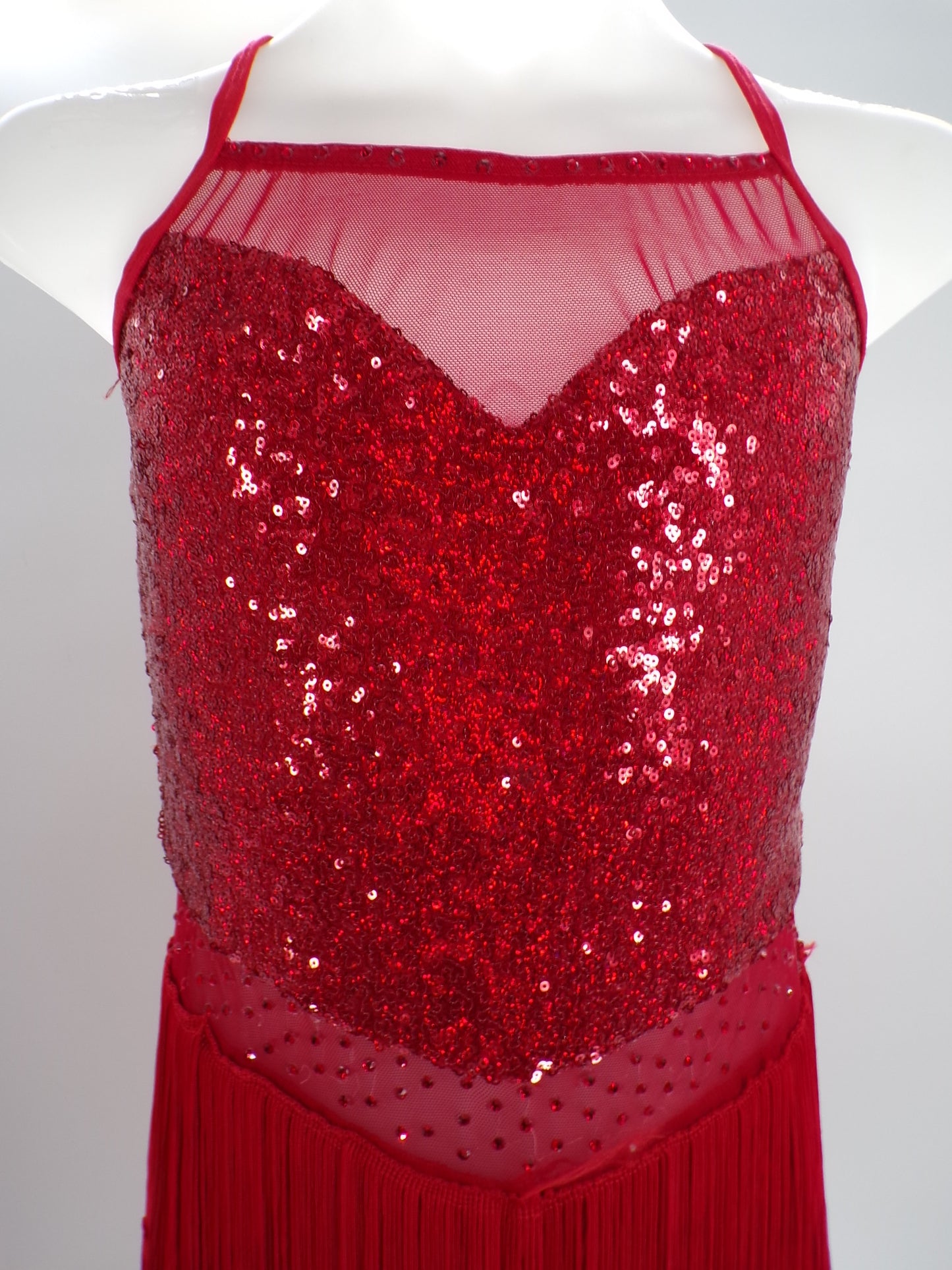 Pre-Owned Costume AWCT  24022 Med-Lar Child Red Fringe Jazz Tap Sequins/Rhinestones