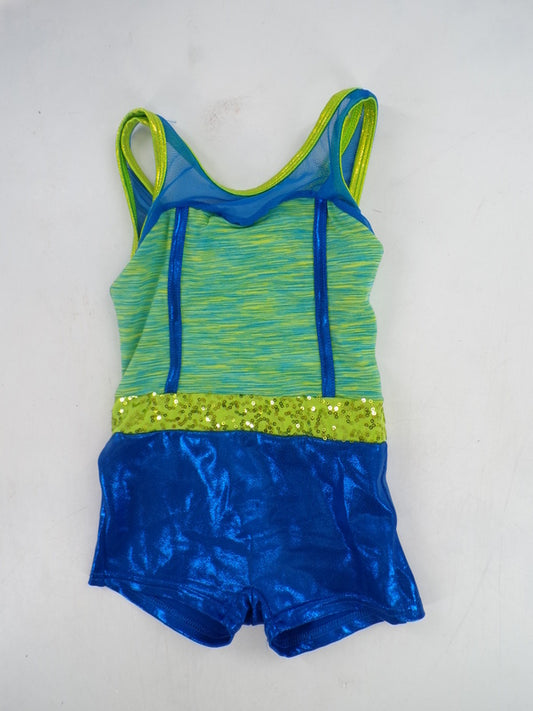 New Unitard Costume Curtain Call E1310 Medium Child Blue Green Gymnastics Acro
