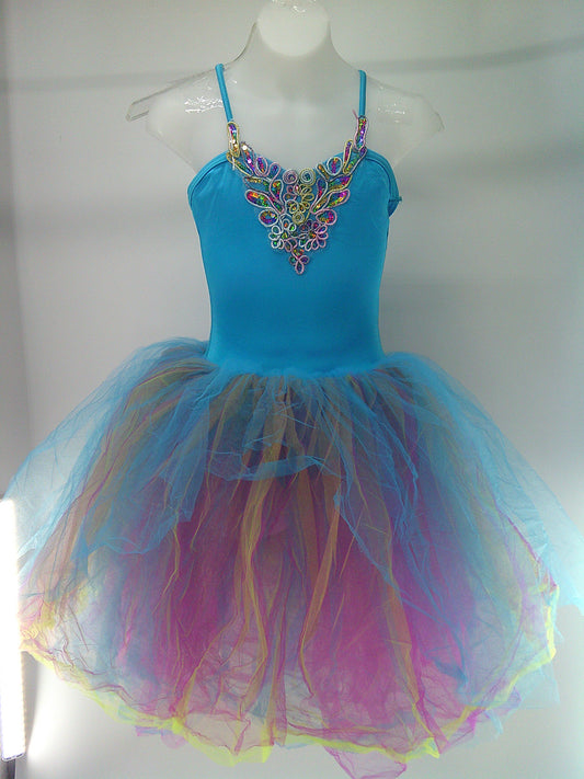 Pre-Owned Costume Costume Gallery   Large Child Blue  Colorful Tutu Ballet  Sequin Peacock