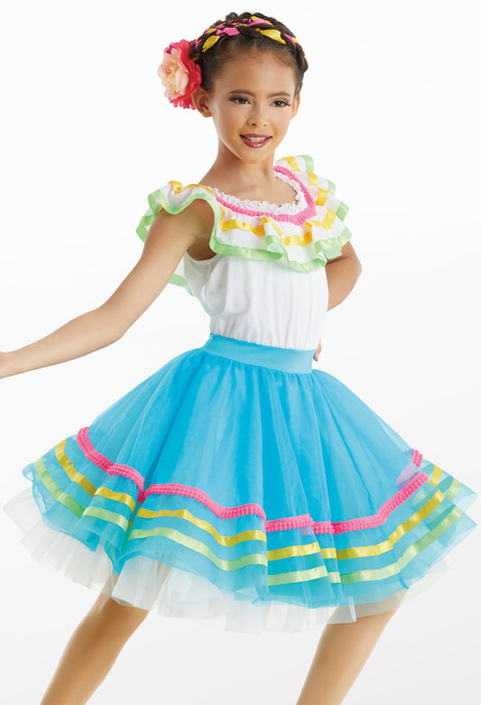 Pre-Owned Costume Weissman  11338 Large Child  Turquoise Latin Jazz Encanto  Coco