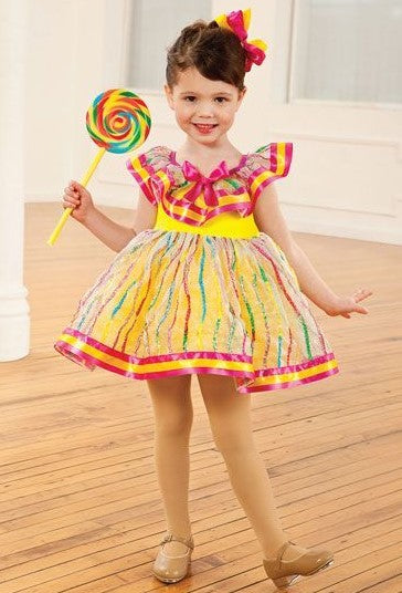 Pre-Owned Costume Small Child Yellow Revolution 0183 Tap Ballet Jazz Sequin Dress Ribbon