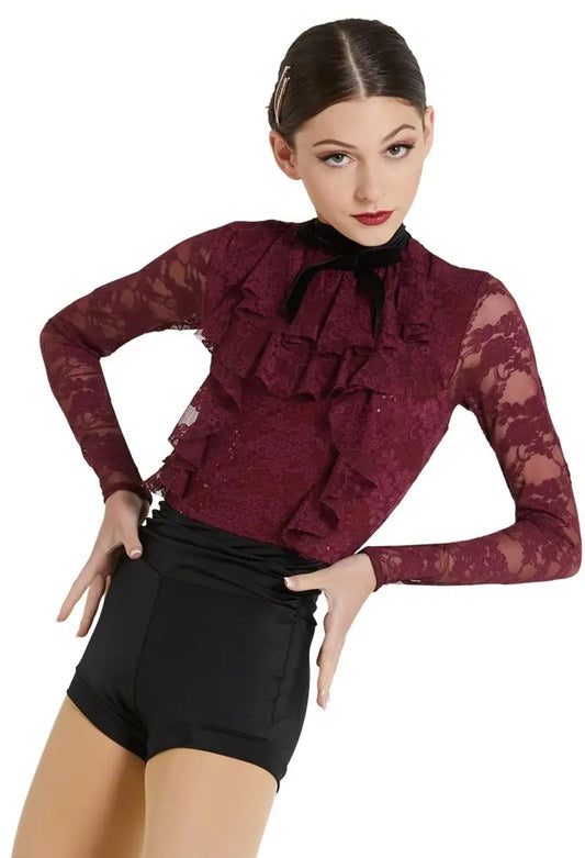 Pre-Owned Costume Weissman  12083 Intermediate Child  Burgundy Lace Ruffles Jazz