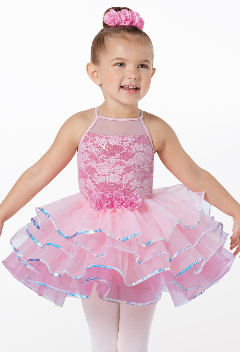 Pre-Owned Costume Weissman  13493 Intermediate Child Pink Layered Tutu Ballet Sequin