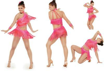 Pre-Owned Costume Large Child Orange Revolution TH17011 Jazz Latin Musical Theater Fringe Sequins