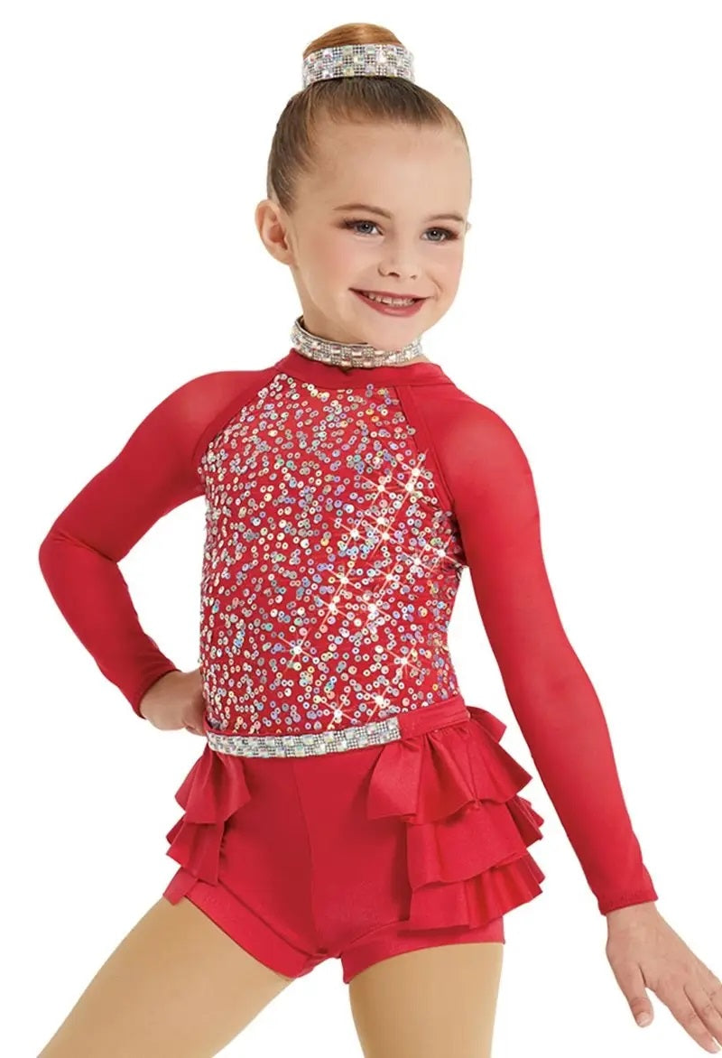 Pre-Owned Costume Weissman  12055 Small Child Red Ruffles Jazz Tap Sequins 1