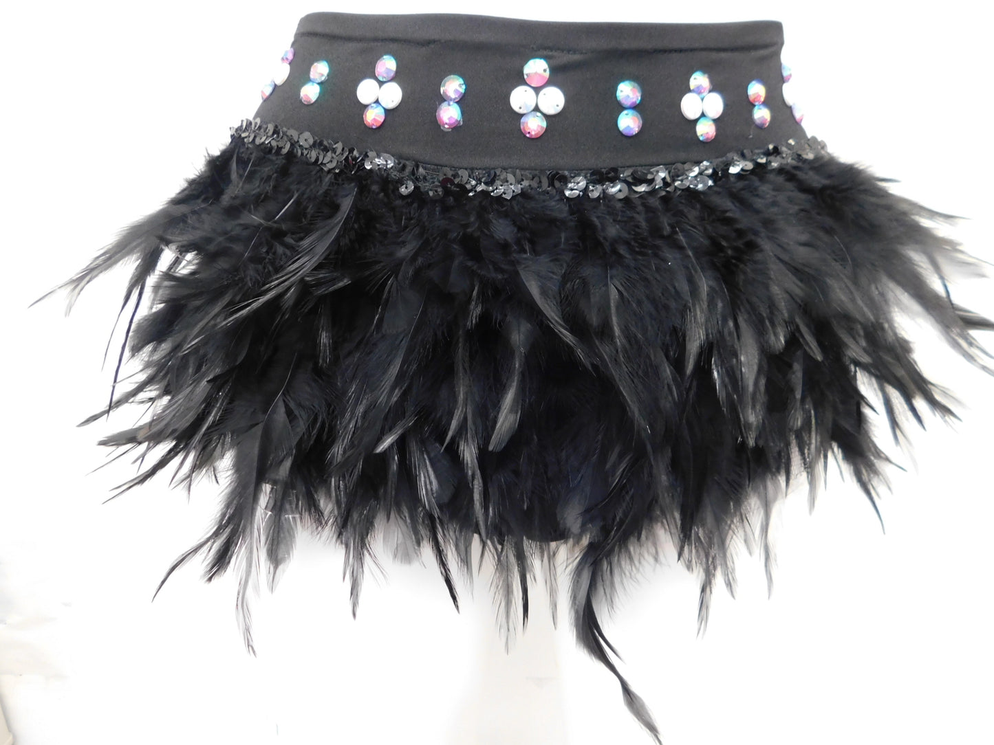 Pre-Owned Costume Large Child Black Glamour Jazz Musical Theater Feather Rhinestones 2 pc