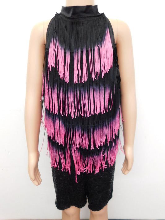 Pre-Owned Costume Costume Gallery  17621 XL Child Pink Fringe Jazz Latin Sequin