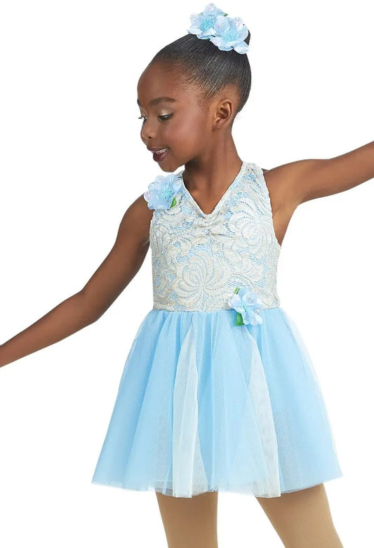 Pre-Owned Costume Weismann  11323 Large Child Blue Dress Lyrical  Glitter