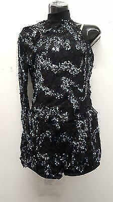 Pre-Owned Costume Intermediate Child Blue Weissman 7134 Jazz Tap Acro Musical Theater Sequin Unitard Lace