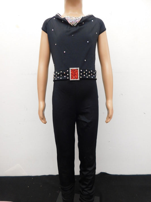 Pre-Owned Costume Weissman  13541 Intermediate Child Black Belt Jazz Rhinestones