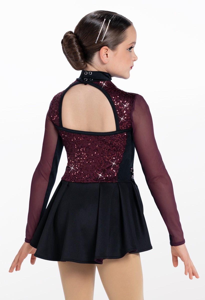 Pre-Owned Costume Weissman  13807 Small Adult Burgundy Biketard with Backskirt Jazz Acro Sequins