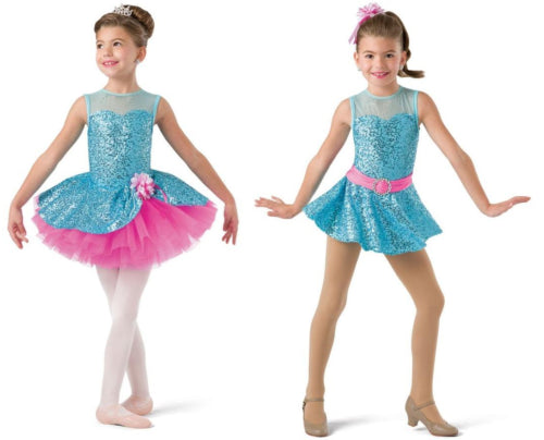 Pre-Owned Costume Gallery  18303 Small Child Blue 2in1 Dress & Tutu Jazz Ballet Sequins