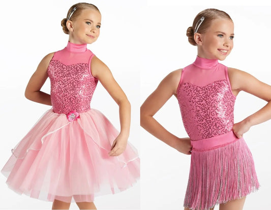 Pre-Owned Costume Weissman  15678 Small Child Pink 2in1 Ballet Jazz Sequin
