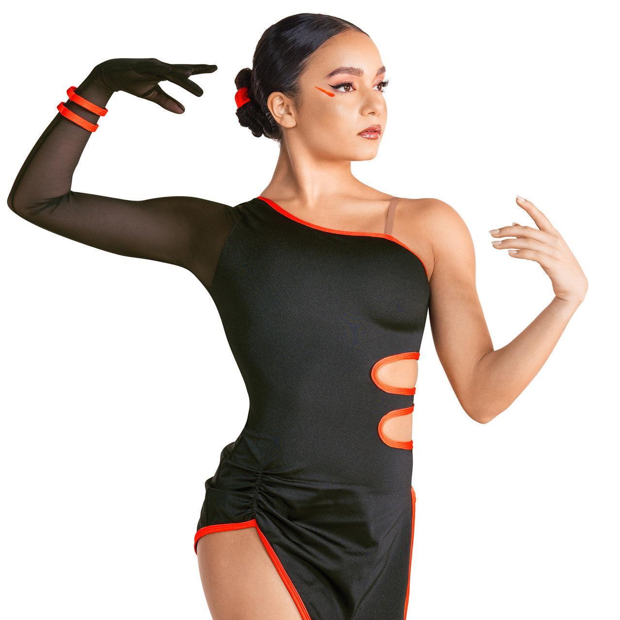 Pre-Owned Costume 10th House  TH24172 XS Adult Orange Asymmetrical  Jazz Rhinestone