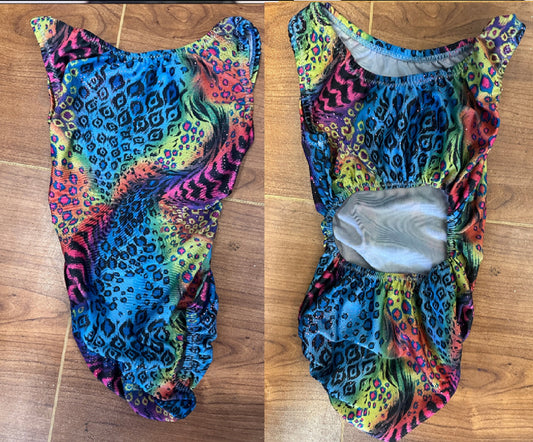Pre-Owned Gymnastics Leotard Flip Flop Small Child Animal Print Rainbow Acro