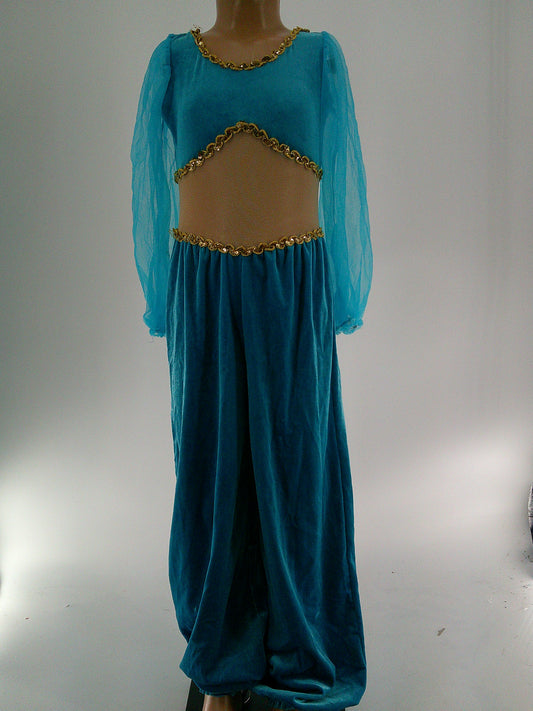 Pre-Owned Costume Art Stone  E305 Small Child Teal Jumpsuit Jazz Sequin Jasmine