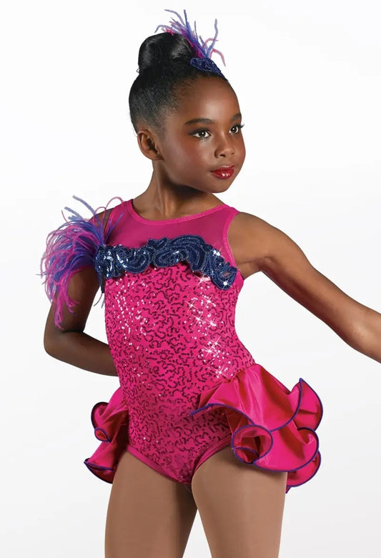 Pre-Owned Costume Weissman  12537 Large Child Pink Feathers Jazz Tap Sequins