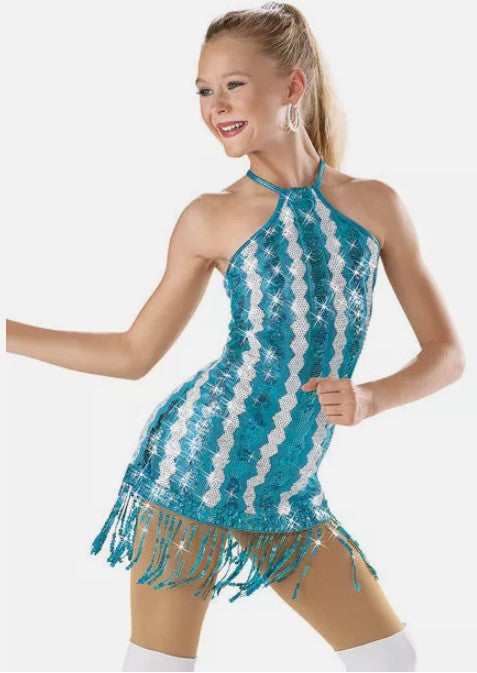 Pre-Owned Costume Weissman  6030 Medium Adult Blue Dress Jazz Sequin