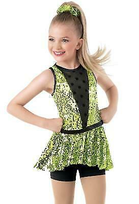 Pre-Owned Costume Weissman  10715 Medium Adult Lime Green Unitard Jazz Tap Sequin