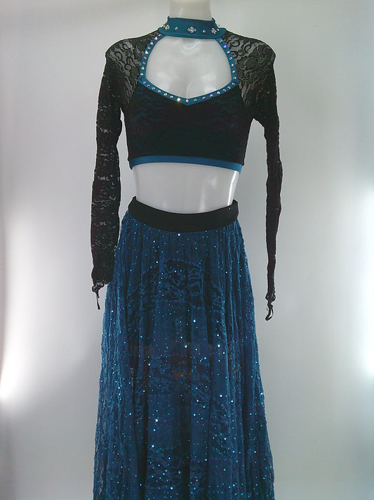 Pre-Owned Costume DADance Design   XS Adult Teal 2 pc Lyrical  Sequin
