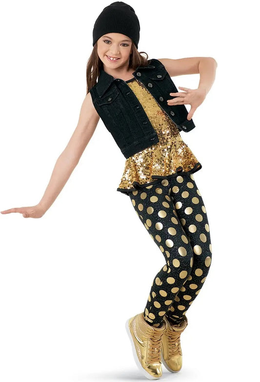 Pre-Owned Costume Weissman  9724 Medium Child Gold Unitard Jazz Sequin