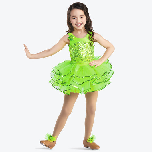 Pre-Owned Costume Revolution RC17079 Large Child Green Sequin Jazz Tap Sequin