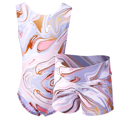 Pre-Owned Leotard Shorts Set Gk Elite   Medium Child Marble Pink  Acro