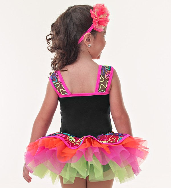 Pre-Owned Costume Hip Hop Large Child Neon Curtain Call E1003 Unitard Embroidery Tutu Jazz Tap Dress Up
