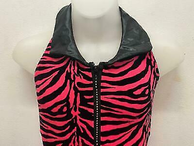 Pre-Owned Costume Weissman  4260 Large Child Pink Zebra Fringe Unitard Jazz Pageant