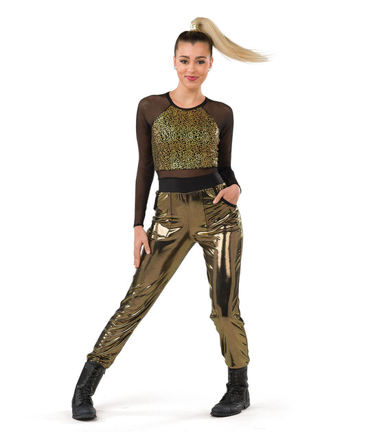 Pre-Owned Costume XL Adult Gold A Wish Come True 23093 Hip Hop Jazz Tap Clogging Metallic 2 pc Mesh