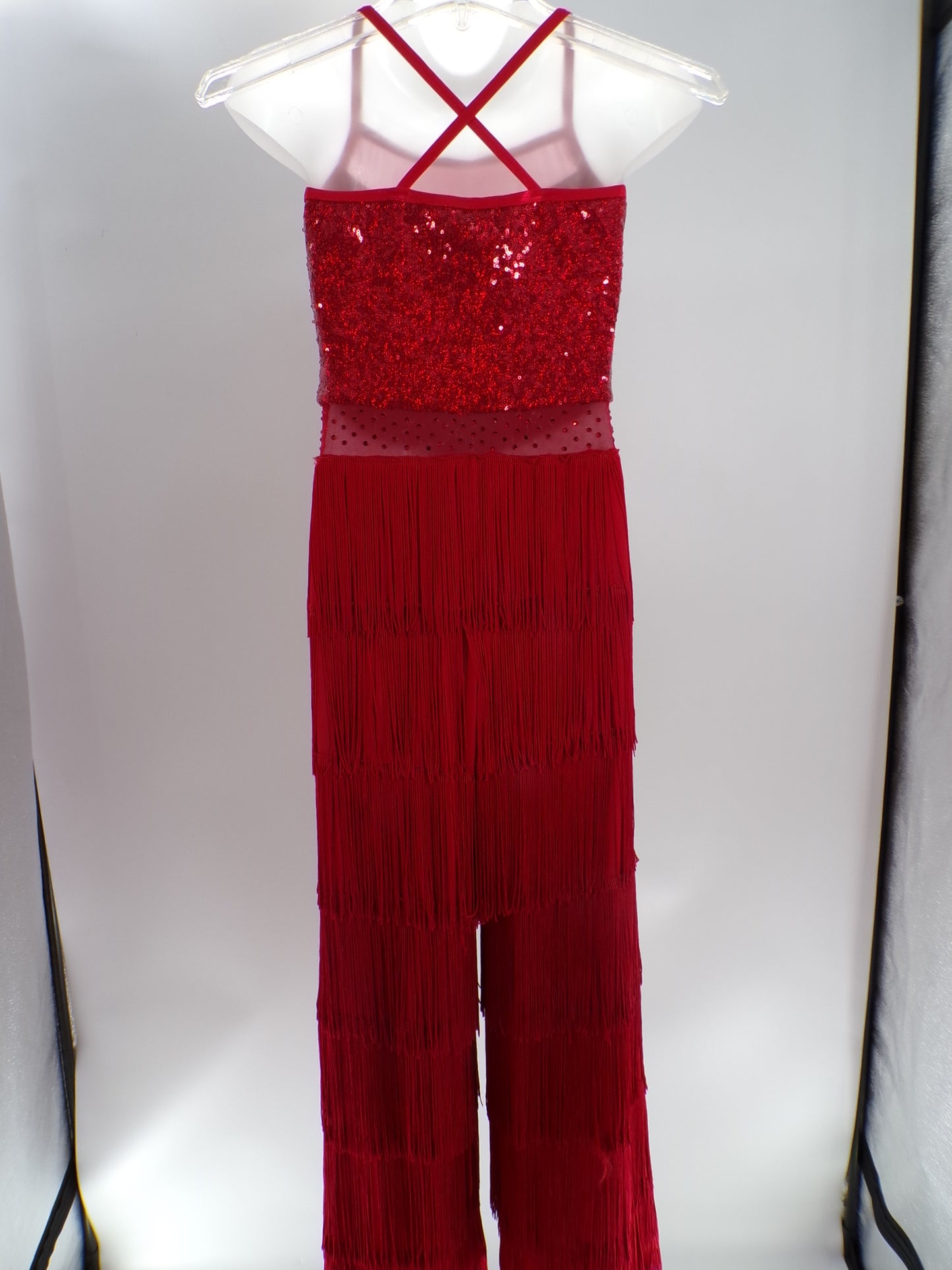 Pre-Owned Costume AWCT  24022 Med-Lar Child Red Fringe Jazz Tap Sequins/Rhinestones