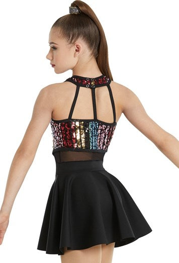 Pre-Owned Costume Medium Adult Black Weissman 11962 Tap Jazz Clogging Musical Theater Stripes Sequin Dress