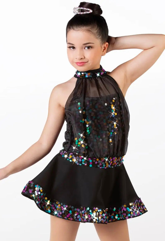 Pre-Owned Costume Medium Child Black Weissman 13786 Jazz Tap Clogging Musical Theater Dress Sequin Colorful