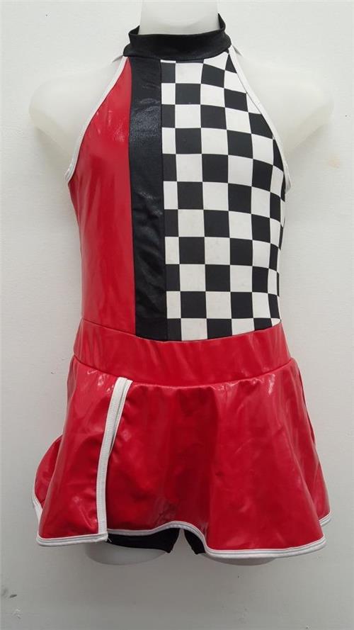 Pre-Owned Costume Large Adult Red Curtain Call E1792 Jazz Tap Musical Theater Racecar Pleather Romper
