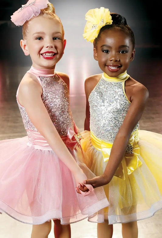 Pre-Owned Costume Weissman  10235 XS Child Yellow Dress Jazz Tap Sequins