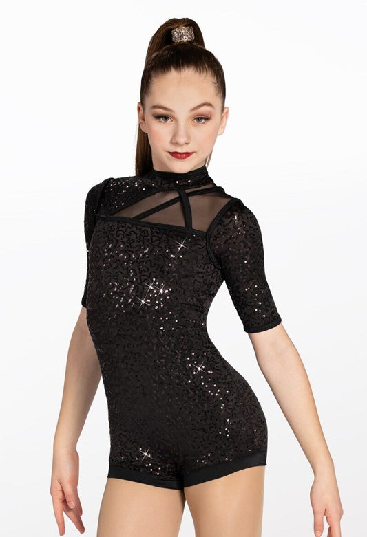 Pre-Owned Costume Weissman 12532 Large Child Black Unitard Jazz Sequin