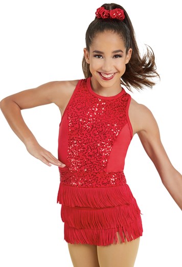 Pre-Owned Costume Weissman  11109 Small Adult Red Fringe Skirt Jazz Sequin