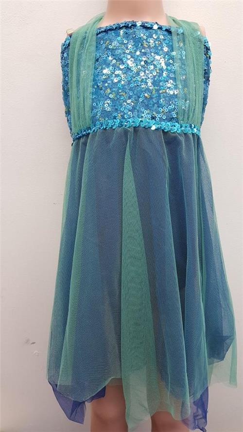 Pre-Owned Costume Medium Child Green Curtain Call E1020 Lyrical Contemporary Ballet Sequin Flowy Dress