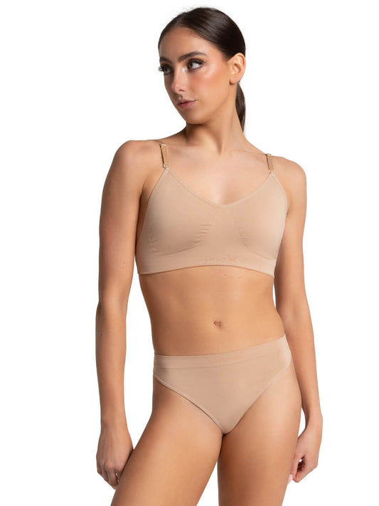 New Closeout Clear Strap Bra Capezio 3683 Adult Sizes Beige Competition Jazz Ballet