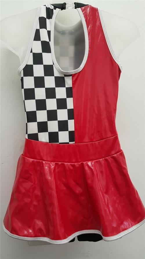 Pre-Owned Costume Large Adult Red Curtain Call E1792 Jazz Tap Musical Theater Racecar Pleather Romper