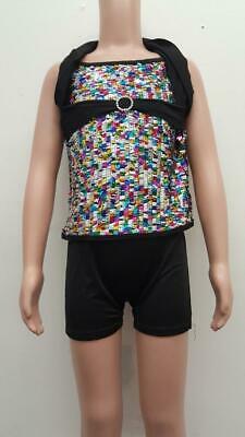 Pre-Owned Costume Curtain Call  E480 Small Adult Multi Biketard Jazz Sequin