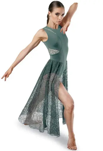Pre-Owned Costume Medium Adult Burgundy Balera D10403 Lyrical Contemporary Ballet Lace Dress Mock Neck