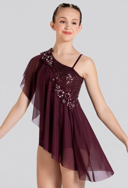 Pre-Owned Costume Medium Child Burgundy Weissman D13083 Lyrical Contemporary Ballet Rhinestones Appliques Sequin