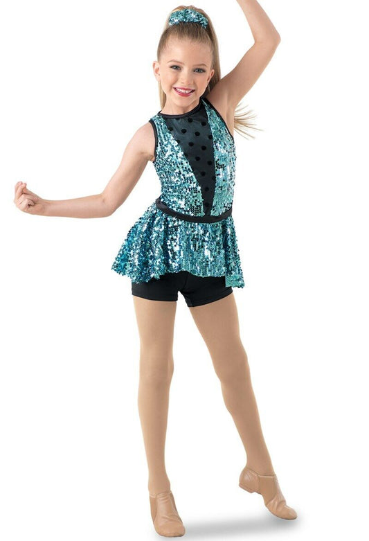 Pre-Owned Costume Weissman  10715 Medium Child Blue Peplum Unitard Jazz Sequin